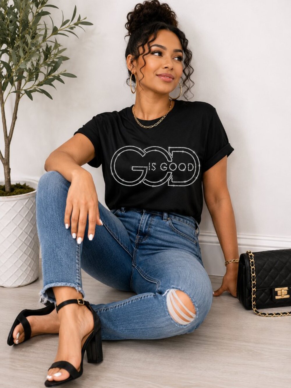 God Is Good Rhinestone Tee | Christian Graphic Shirt | Faith Based T-Shirt - Picture 2 of 2
